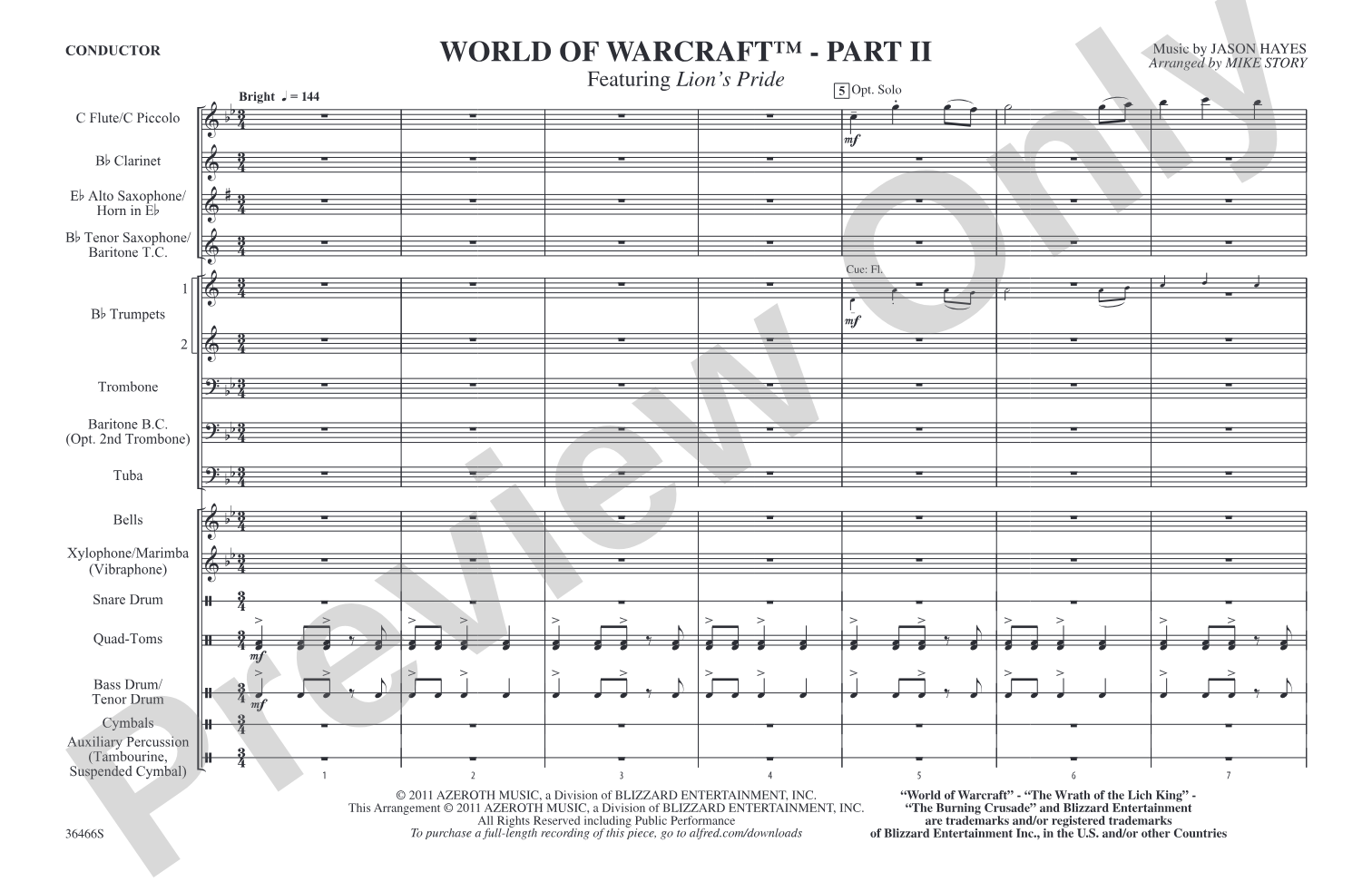 World of Warcraft, Part II: Marching Band Conductor Score & Parts