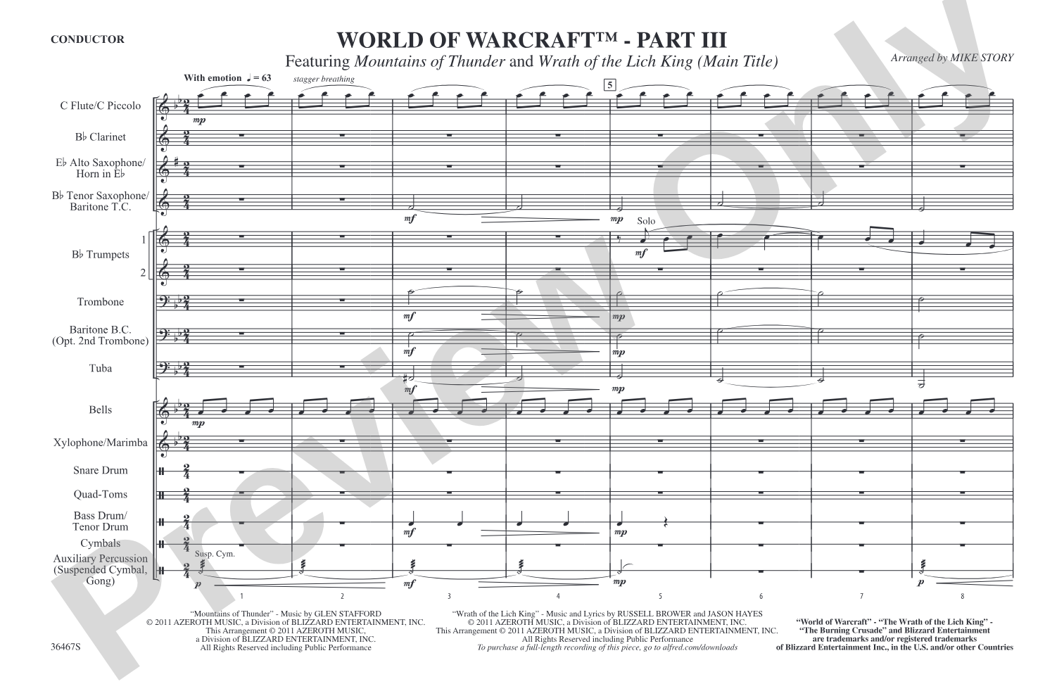 World of Warcraft, Part III: Marching Band Conductor Score & Parts