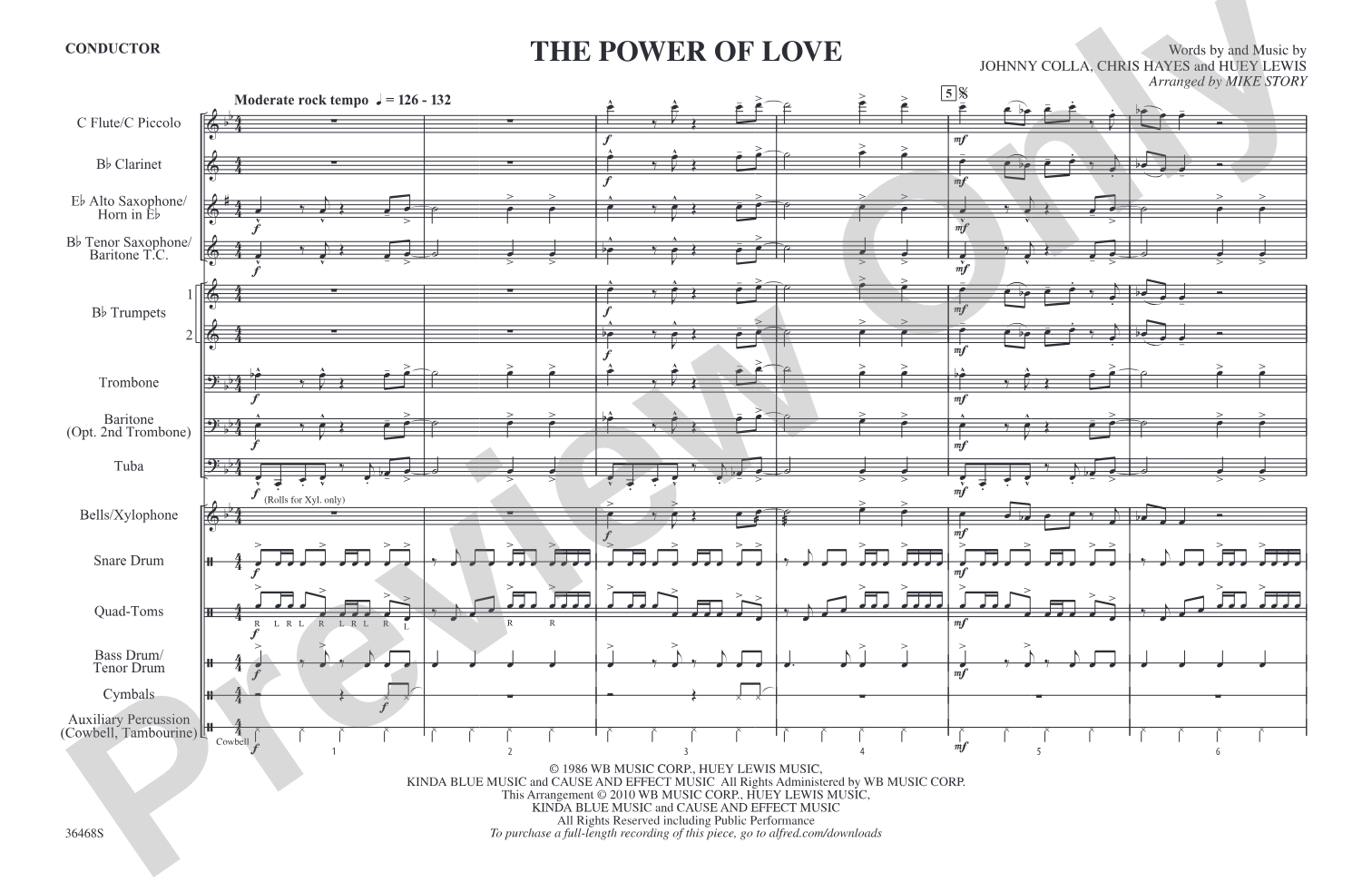 The Power of Love: Marching Band Conductor Score & Parts