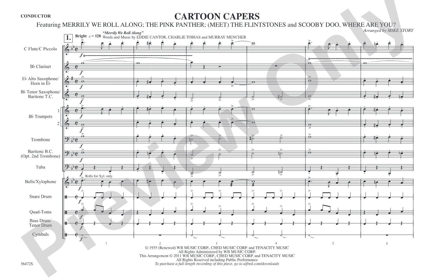 Cartoon Capers: Marching Band Conductor Score & Parts