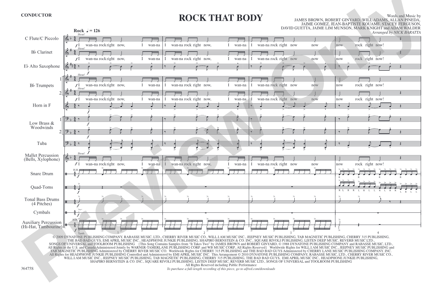 Rock That Body: Marching Band Conductor Score & Parts