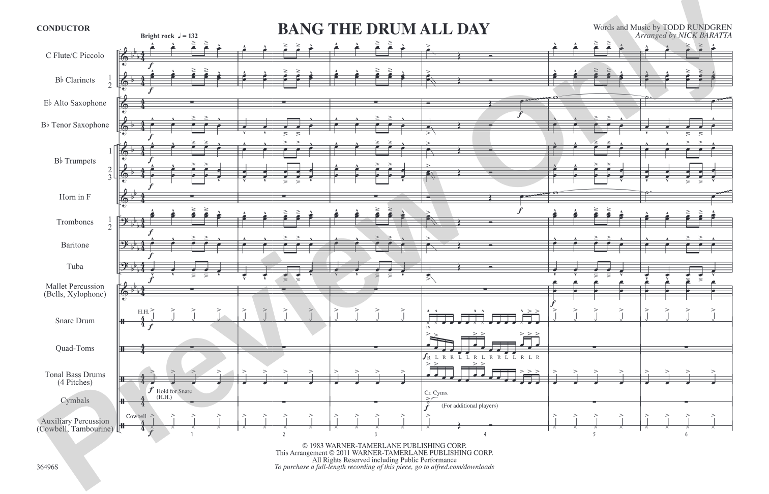 Bang the Drum All Day: Marching Band Conductor Score & Parts
