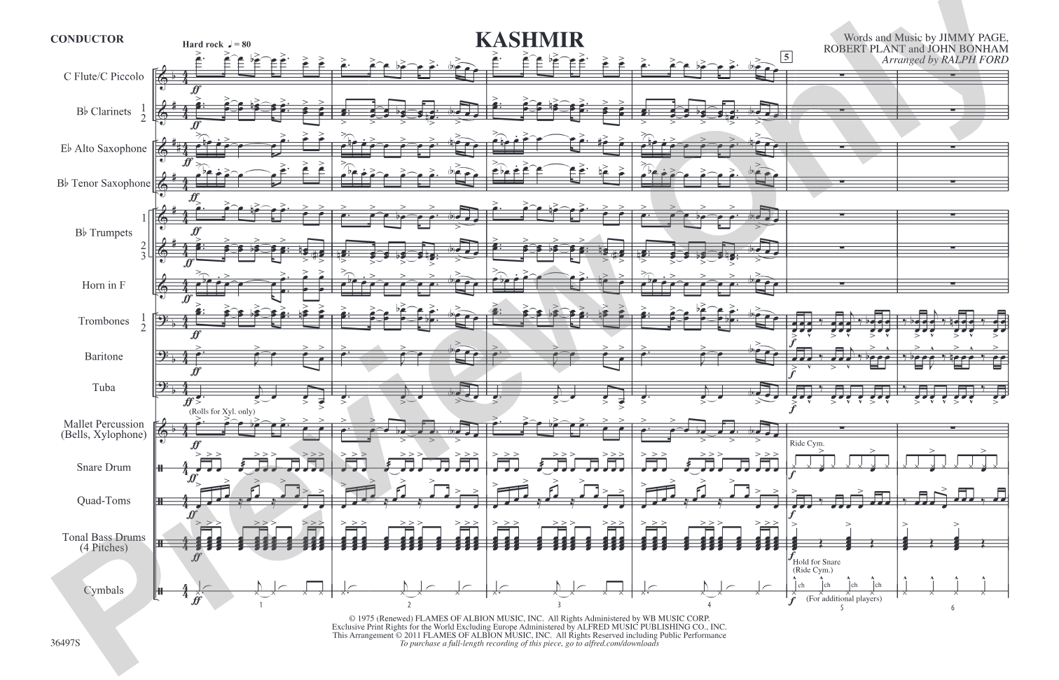 Kashmir: Marching Band Conductor Score & Parts