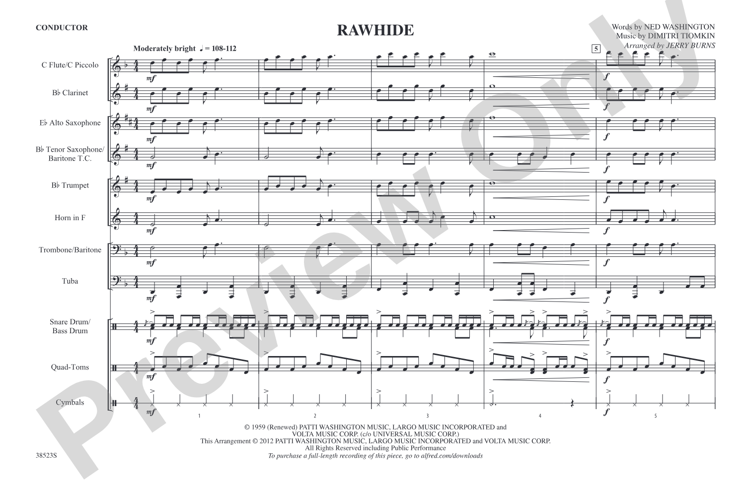 Rawhide: Marching Band Conductor Score & Parts