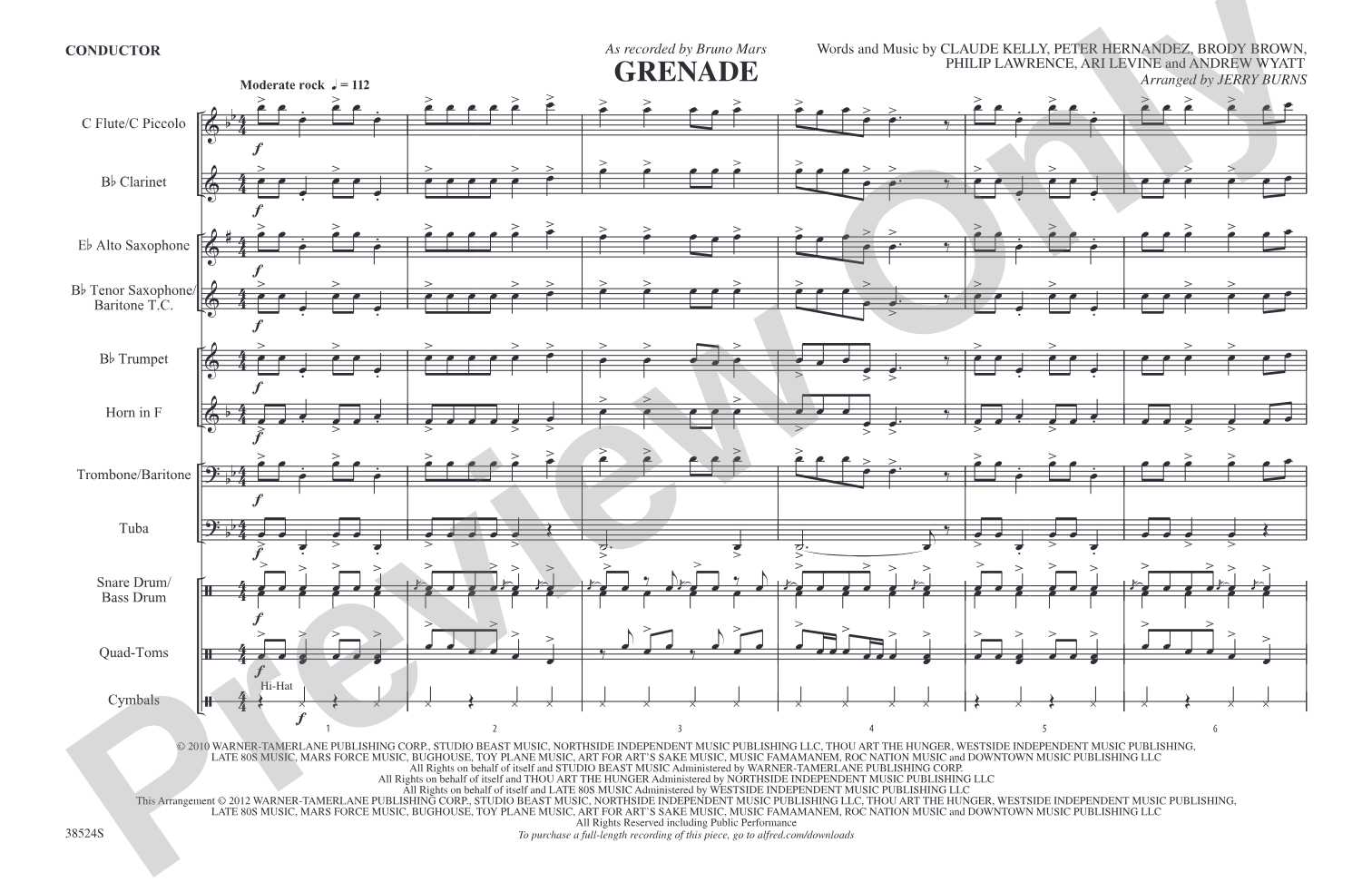 Grenade: Marching Band Conductor Score & Parts