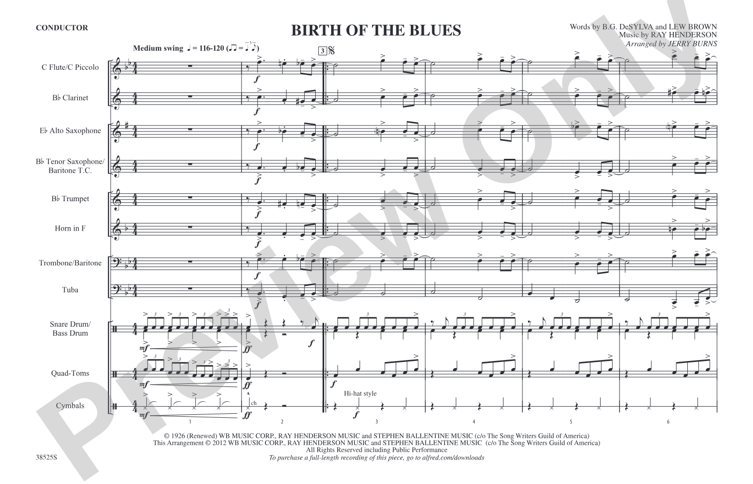 Birth of the Blues: Marching Band Conductor Score & Parts