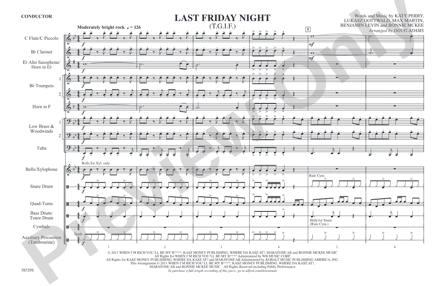 Last Friday Night (T.G.I.F.): Marching Band Conductor Score & Parts