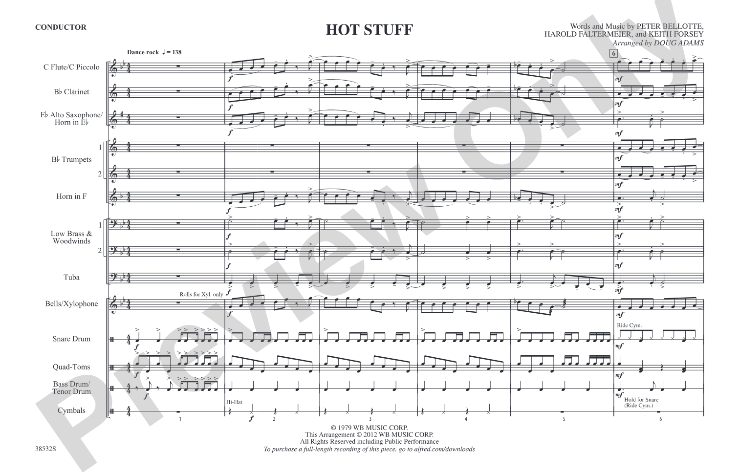 Hot Stuff: Marching Band Conductor Score & Parts