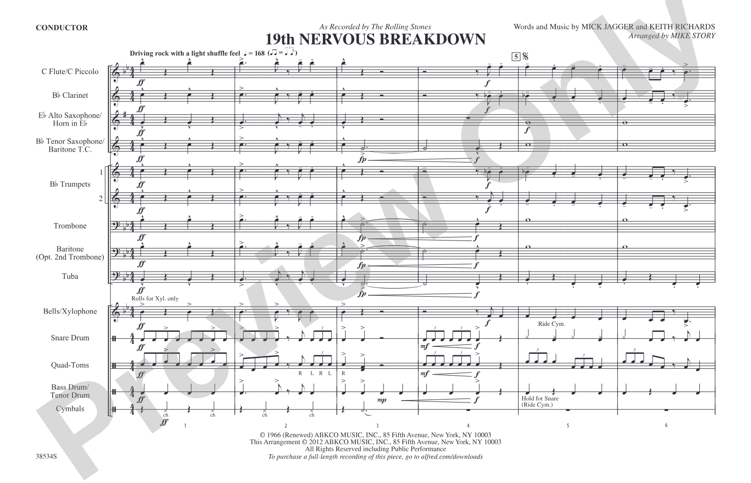 19th Nervous Breakdown: Marching Band Conductor Score & Parts