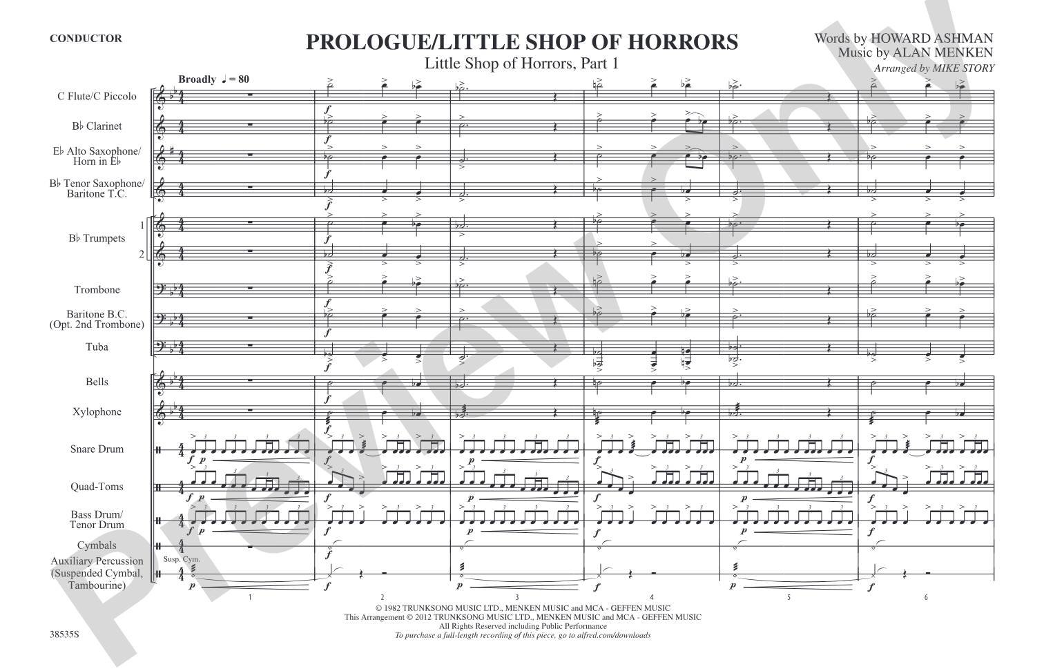 Prologue / Little Shop of Horrors: Marching Band Conductor Score & Parts