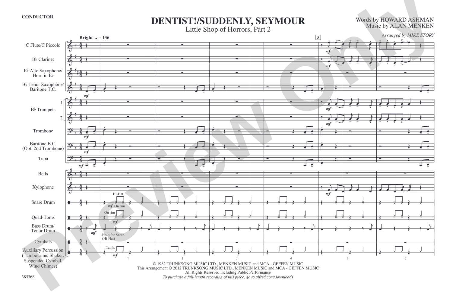 Dentist! / Suddenly, Seymour: Marching Band Conductor Score & Parts