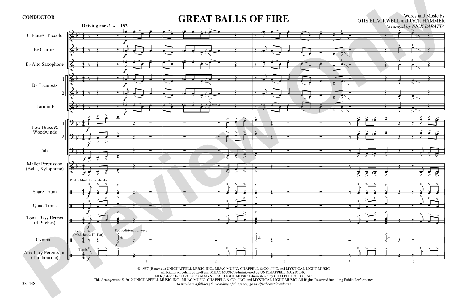 Great Balls of Fire: Marching Band Conductor Score & Parts