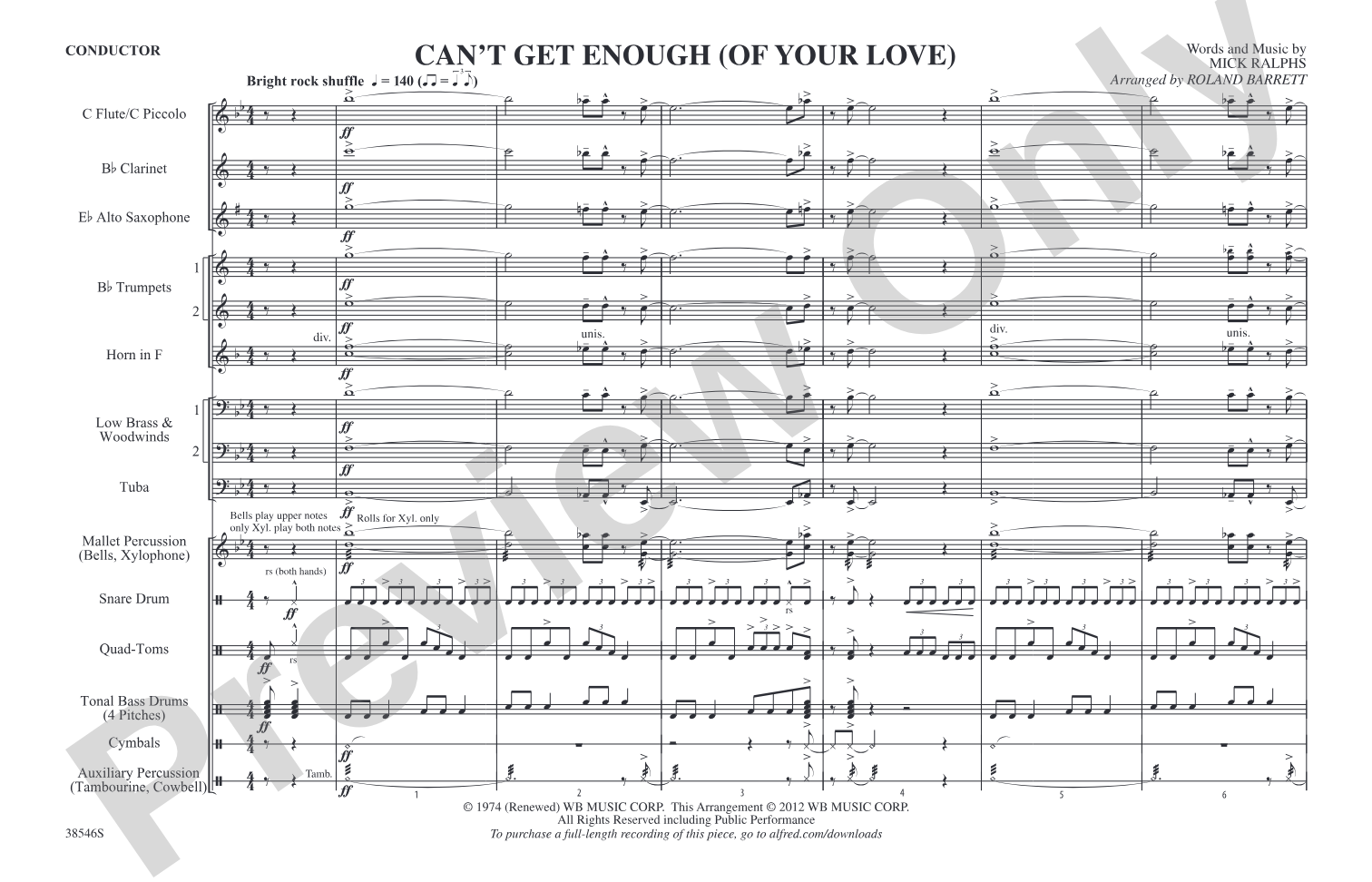Can't Get Enough (Of Your Love): Marching Band Conductor Score & Parts