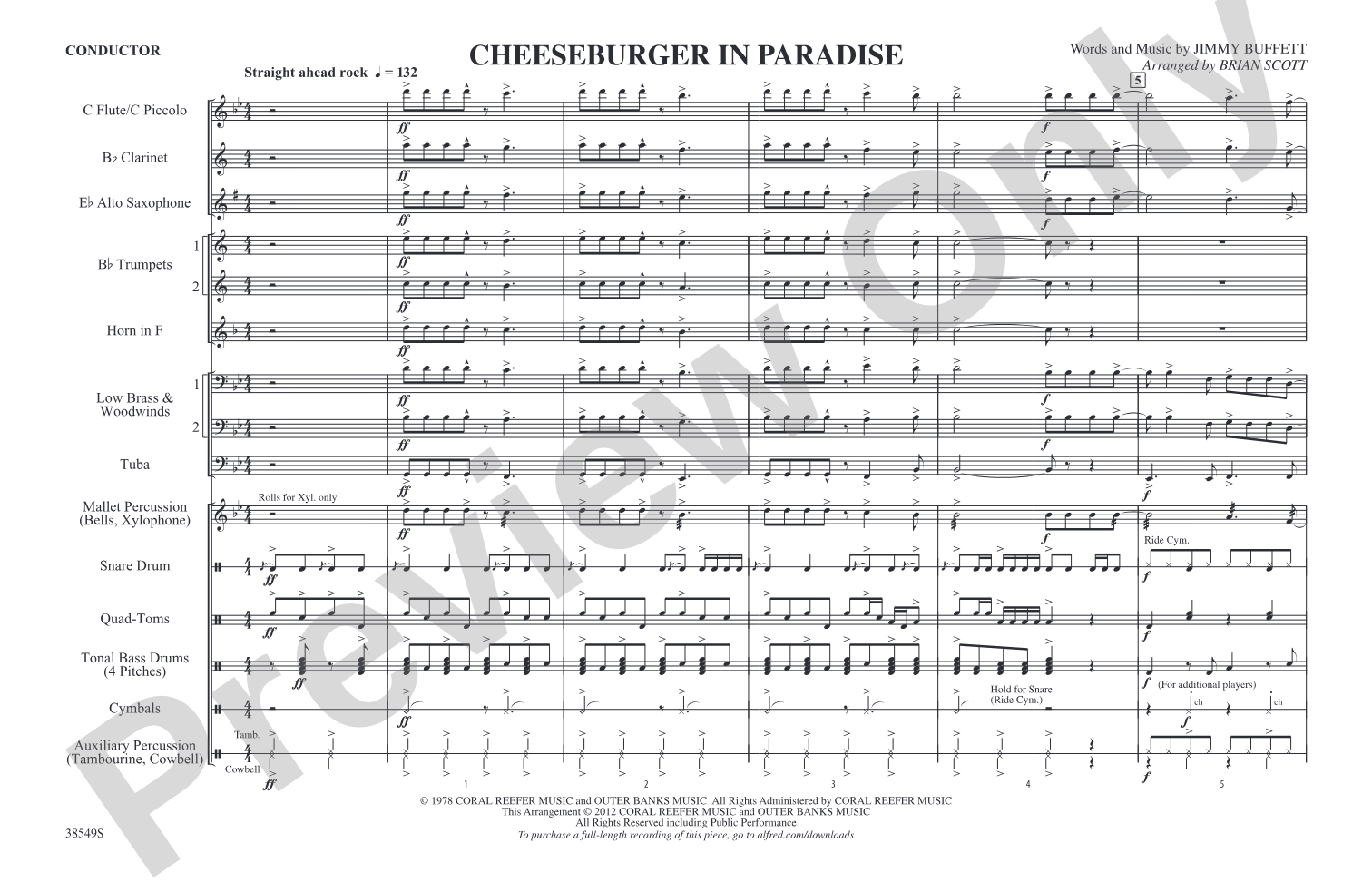 Cheeseburger in Paradise: Marching Band Conductor Score & Parts