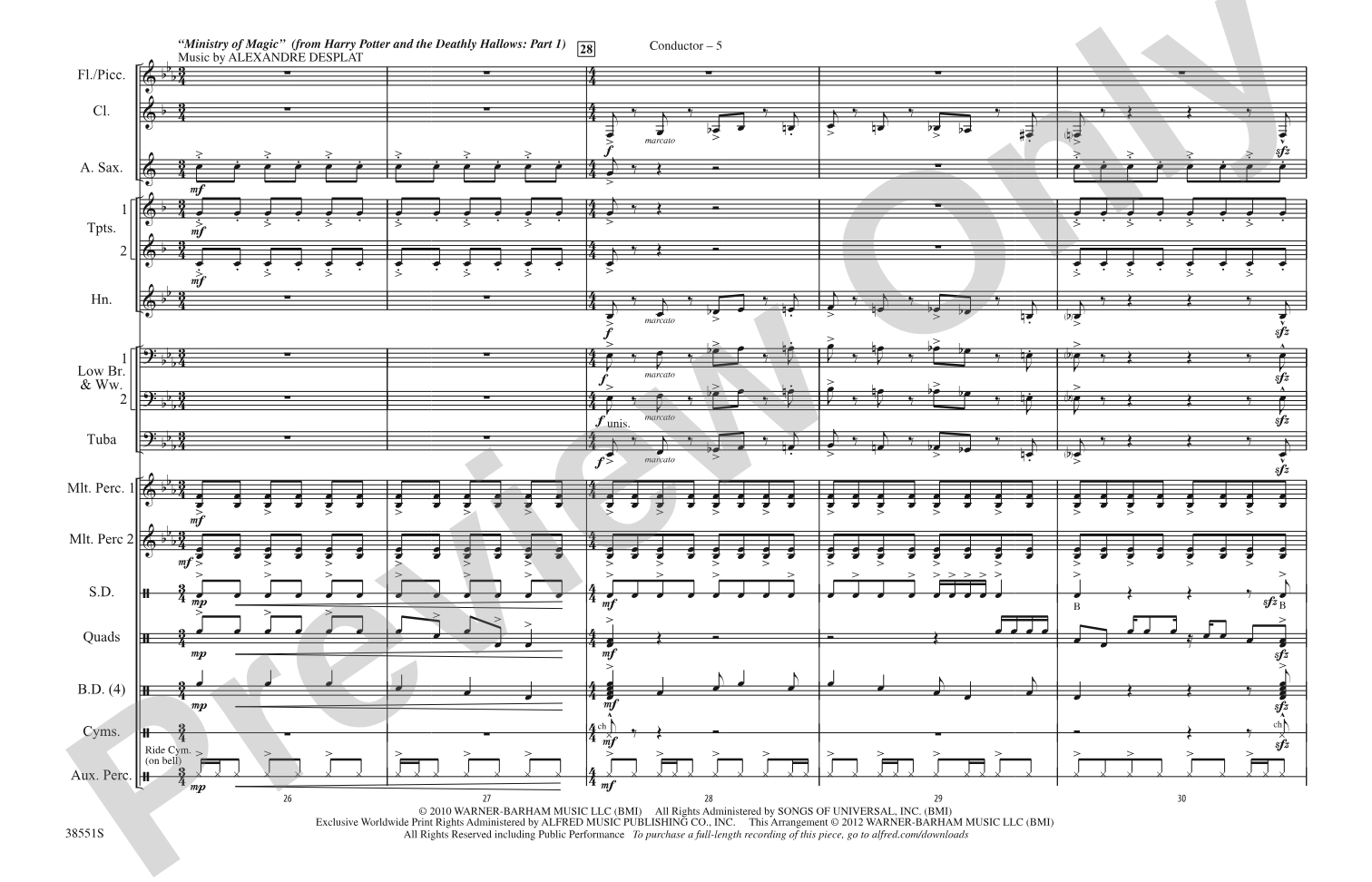 Harry Potter: The Music, Part 2: Marching Band Conductor Score & Parts