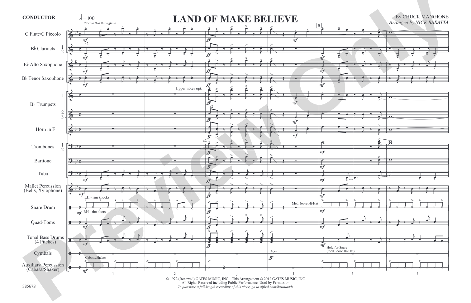 Land of Make Believe: Marching Band Conductor Score & Parts