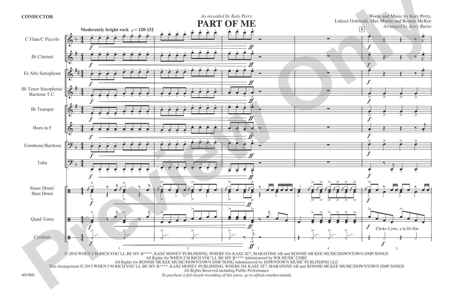 Part of Me: Marching Band Conductor Score & Parts