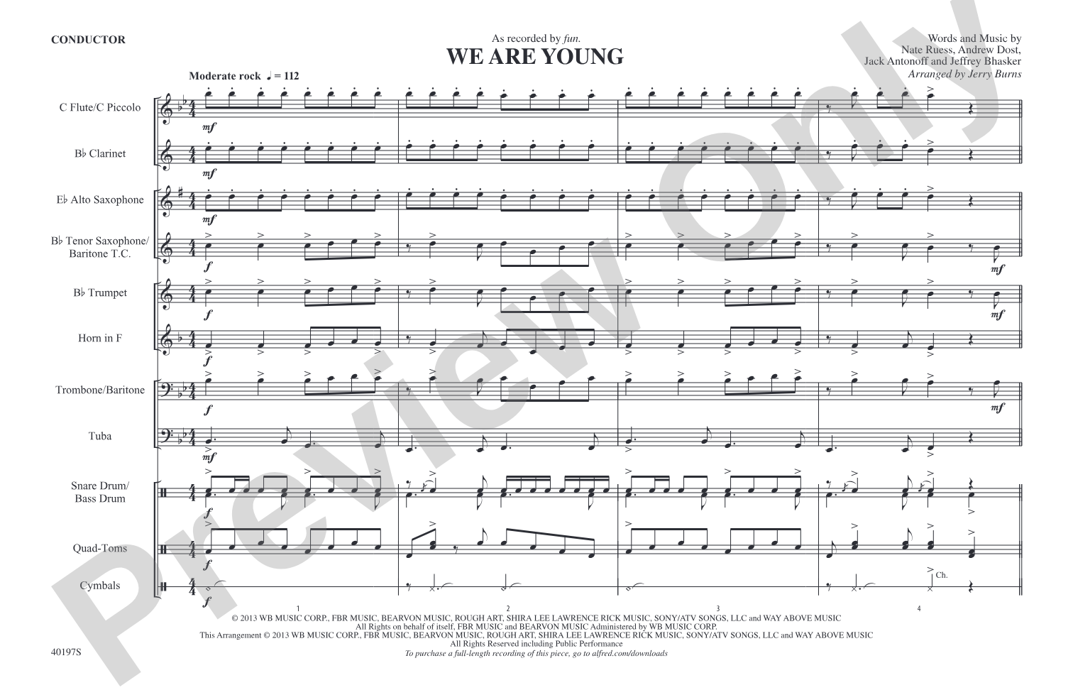 We Are Young: Marching Band Conductor Score & Parts