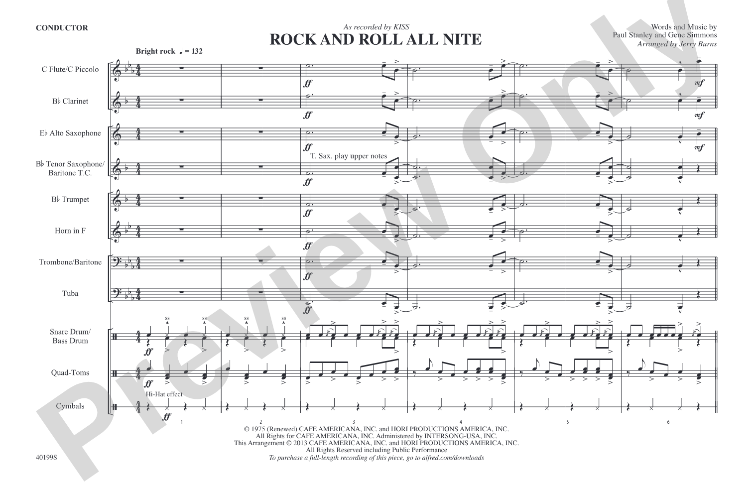 Rock and Roll All Nite: Marching Band Conductor Score & Parts