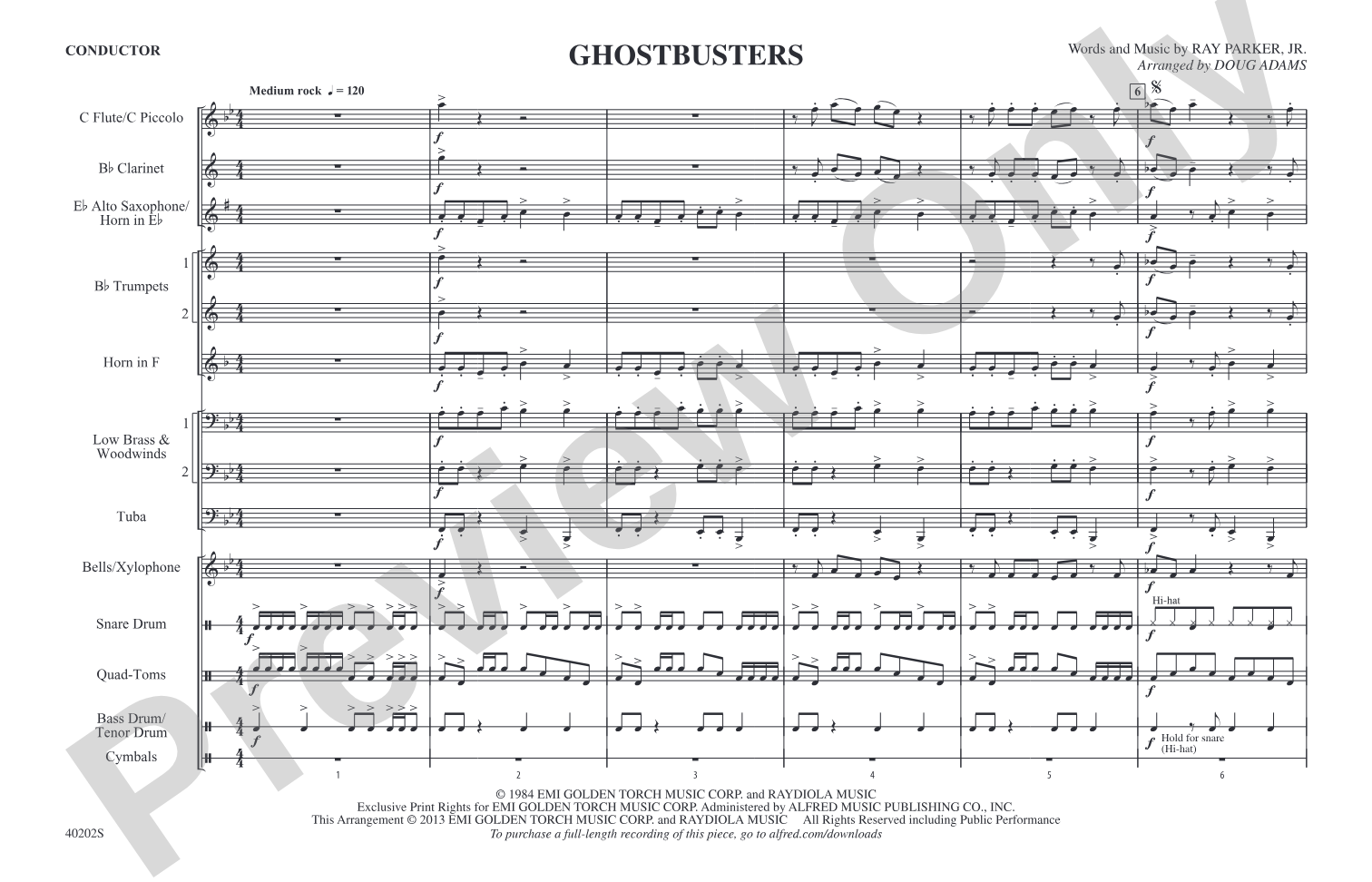 Ghostbusters: Marching Band Conductor Score & Parts