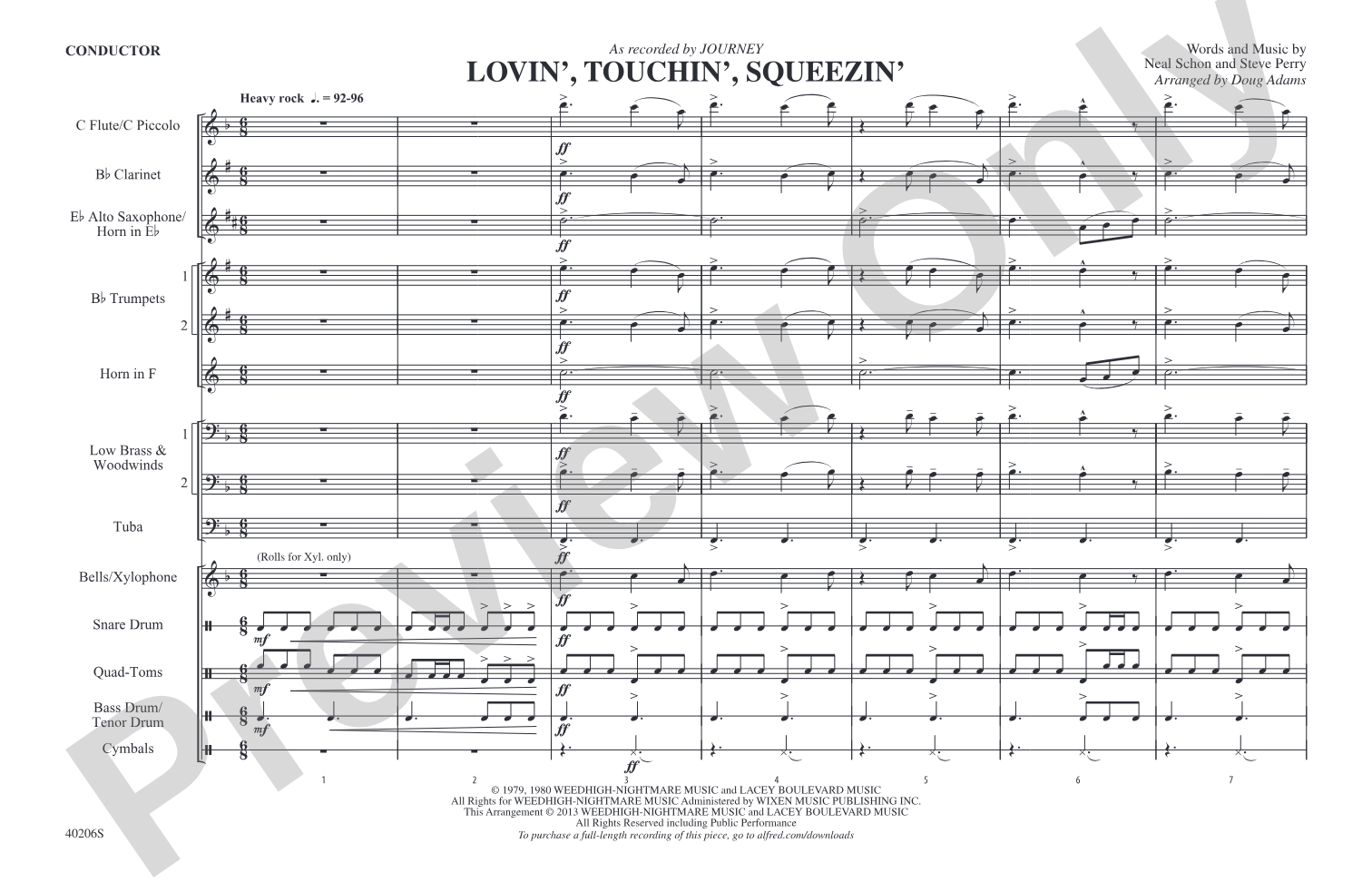 Lovin', Touchin', Squeezin': Marching Band Conductor Score & Parts