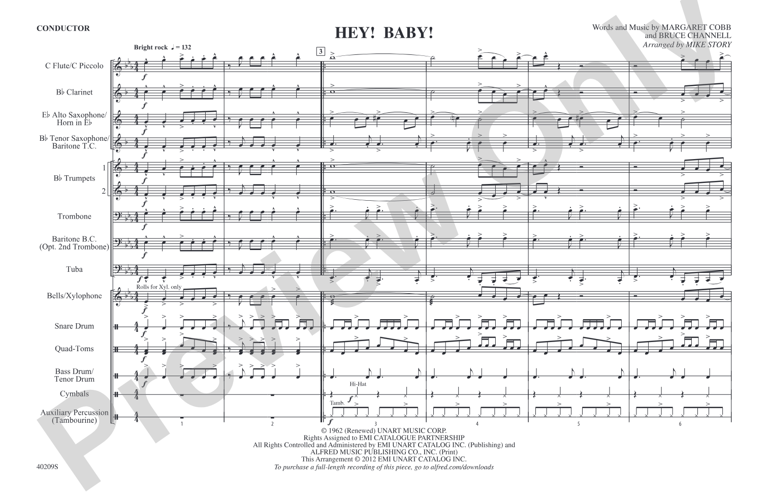 Hey! Baby! (from Dirty Dancing): Marching Band Conductor Score & Parts