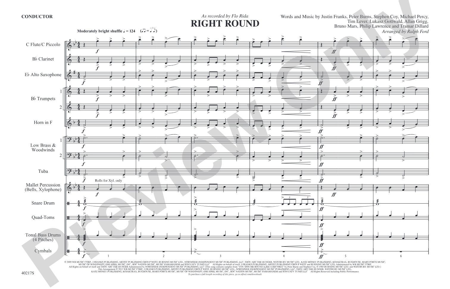 Right Round: Marching Band Conductor Score & Parts