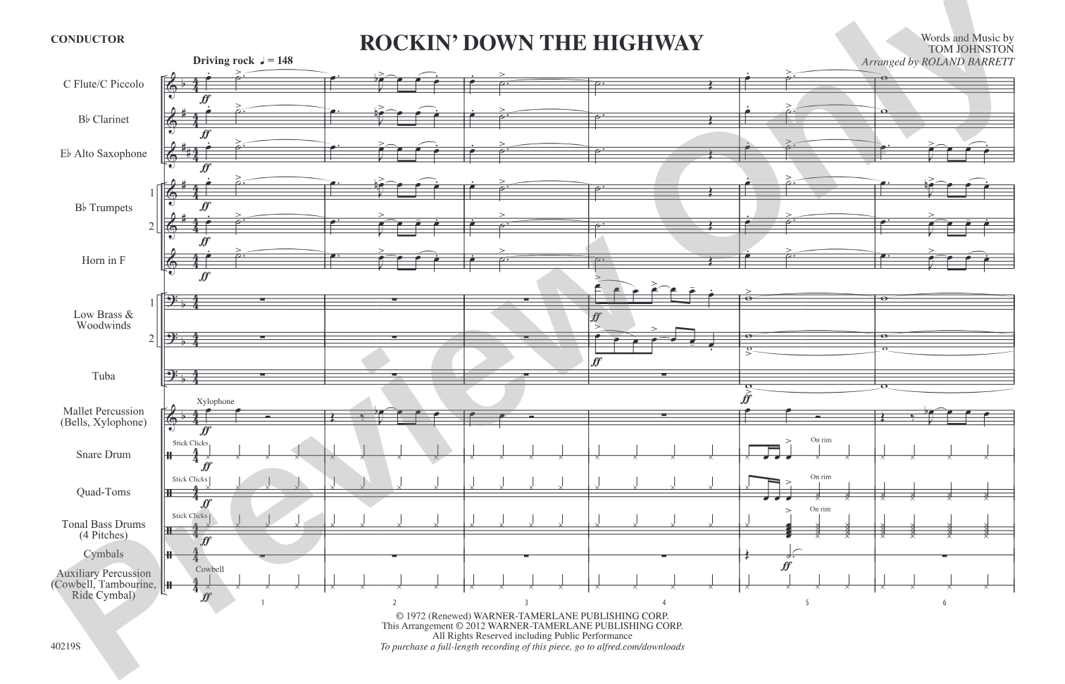 Rockin' Down the Highway: Marching Band Conductor Score & Parts