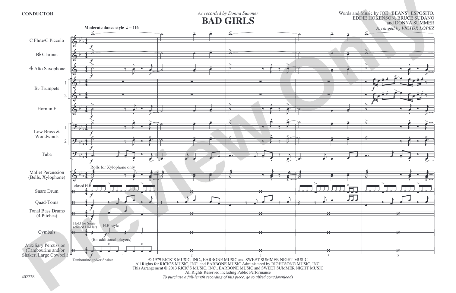 Bad Girls: Marching Band Conductor Score & Parts