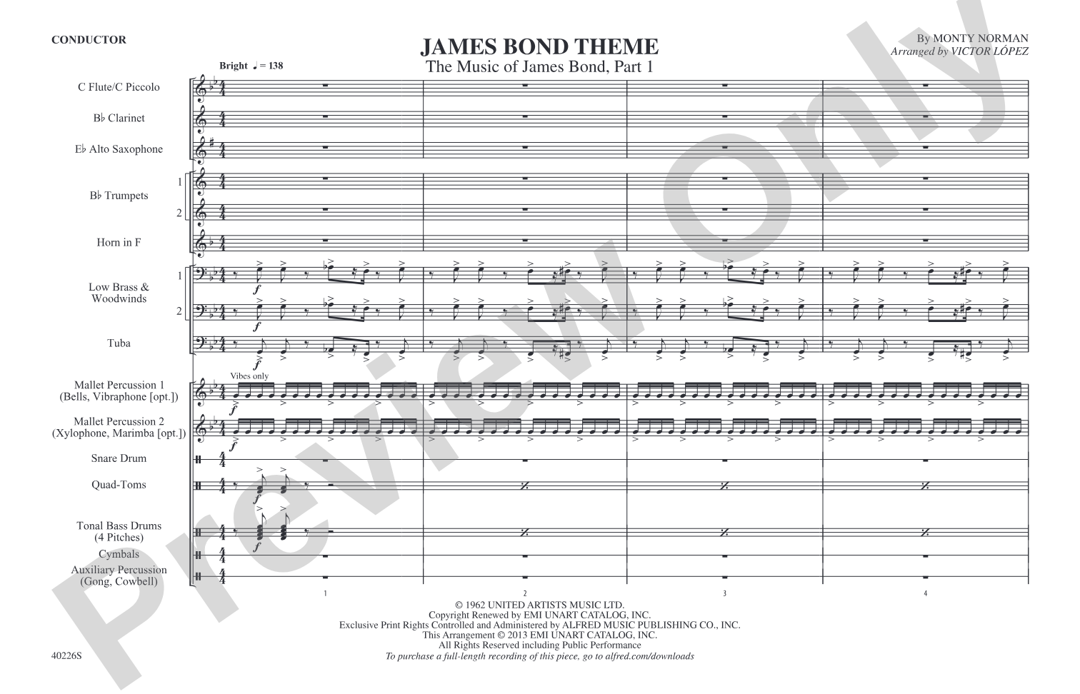 James Bond Theme: Marching Band Conductor Score & Parts