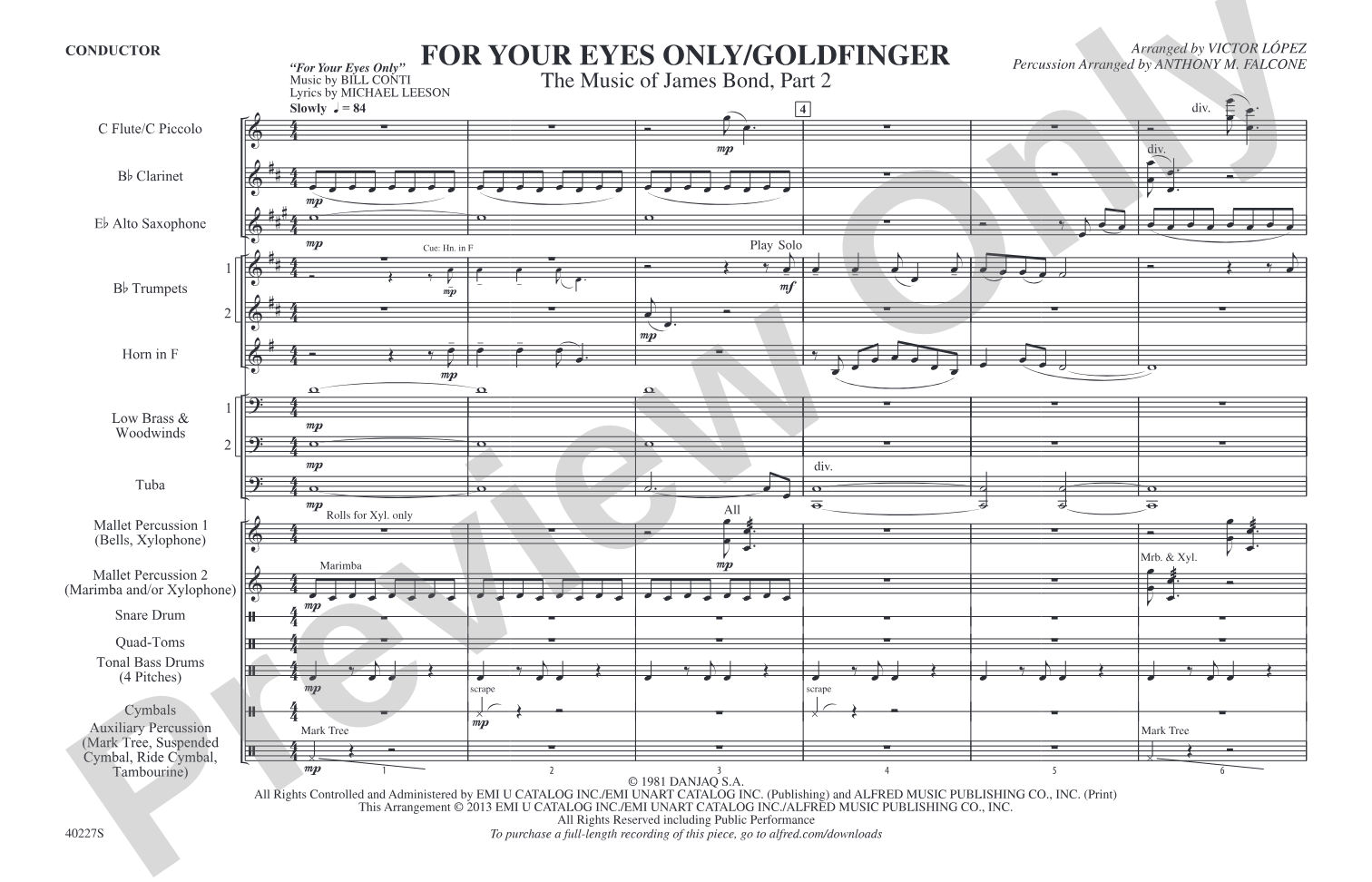 For Your Eyes Only / Goldfinger: Marching Band Conductor Score & Parts