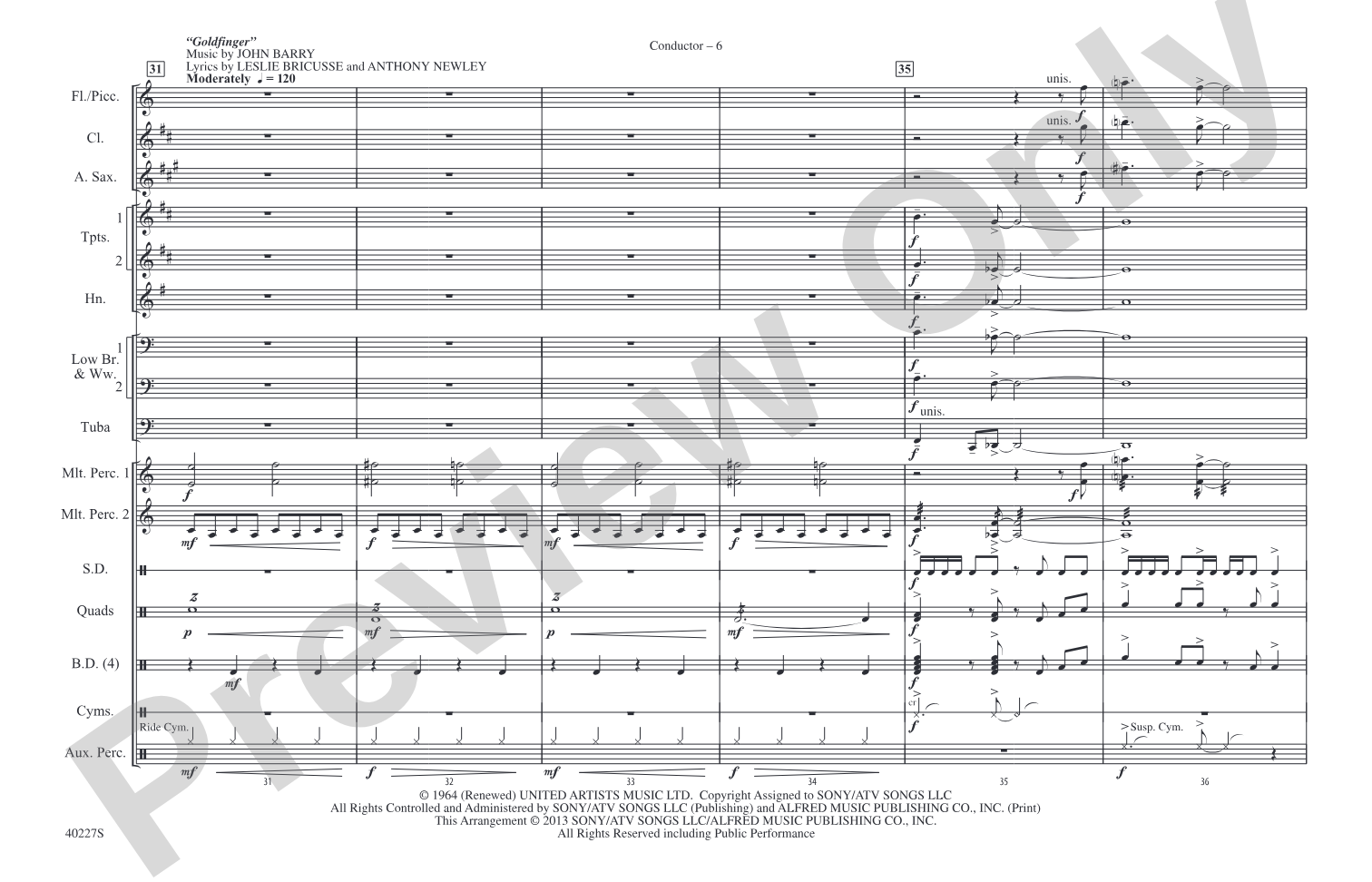 For Your Eyes Only / Goldfinger: Marching Band Conductor Score & Parts