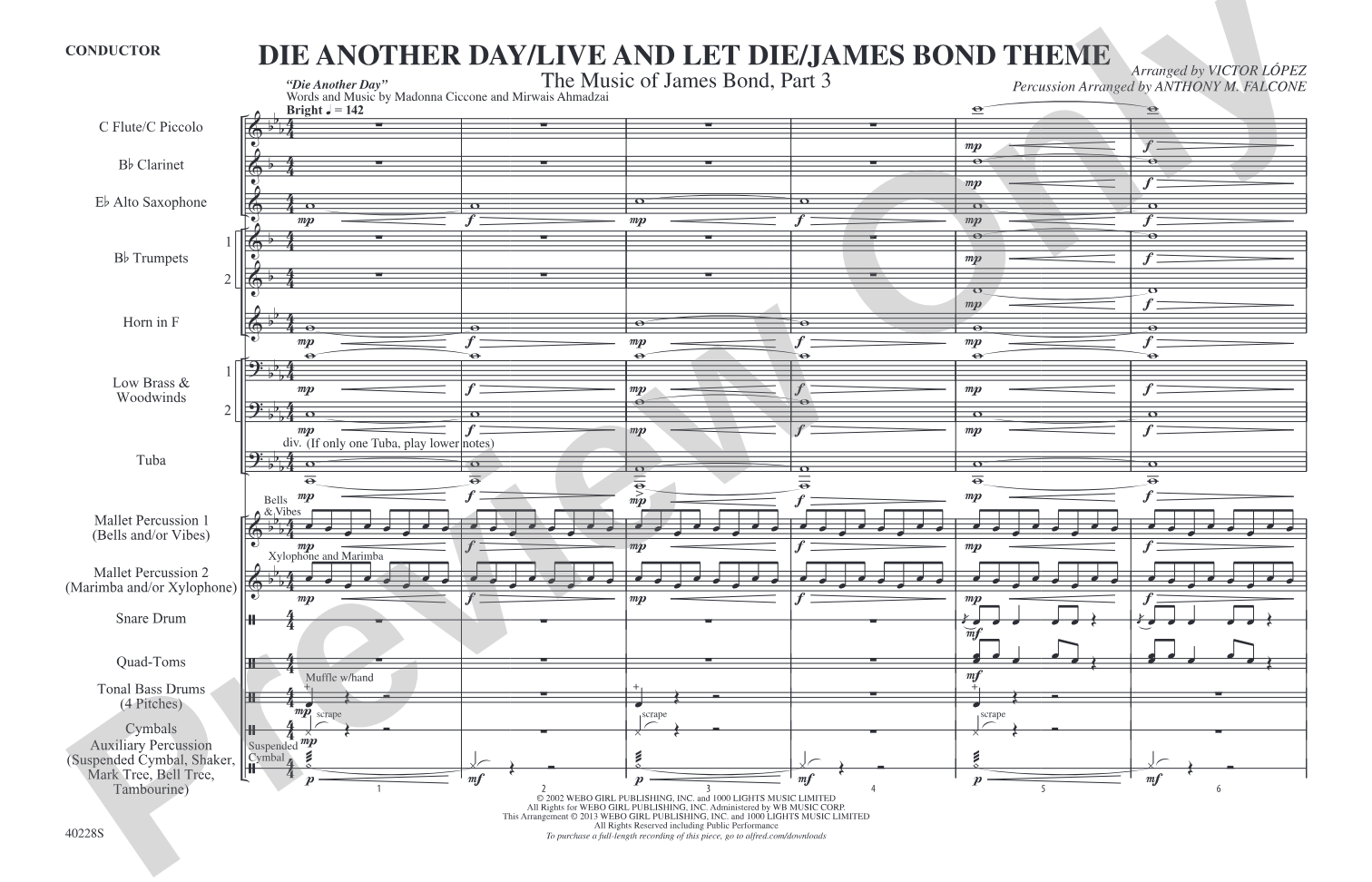 Die Another Day / Live and Let Die / James Bond Theme: Marching Band Conductor Score & Parts