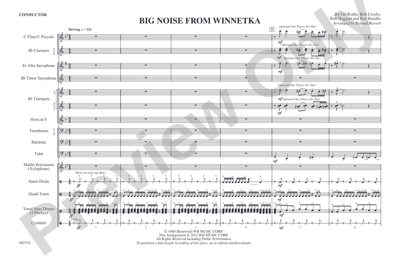 Big Noise from Winnetka: Marching Band Conductor Score & Parts