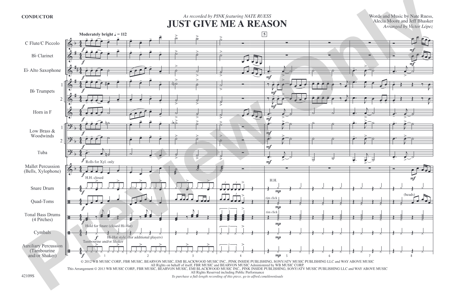 Just Give Me a Reason: Marching Band Conductor Score & Parts