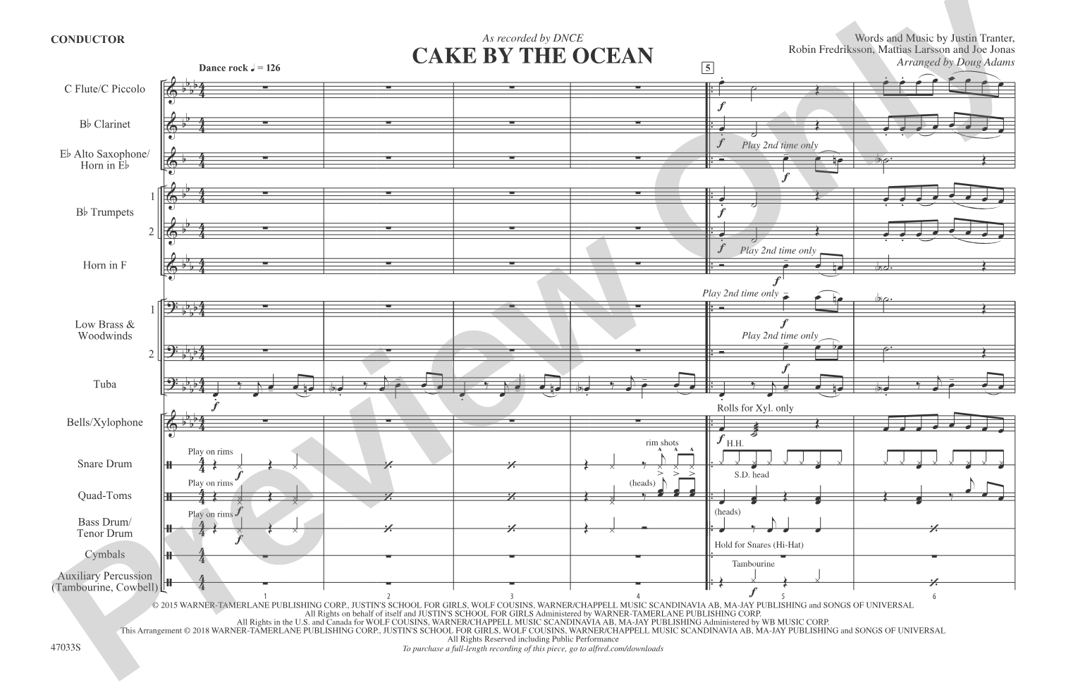 Cake by the Ocean: Marching Band Conductor Score & Parts