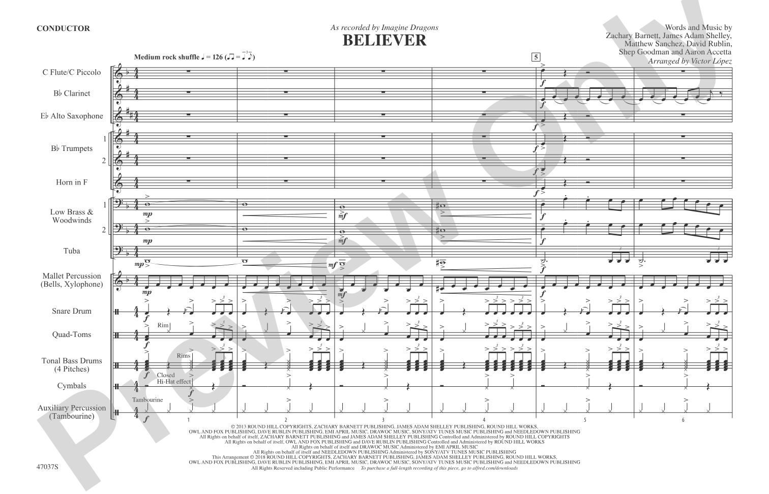 Believer: Marching Band Conductor Score & Parts