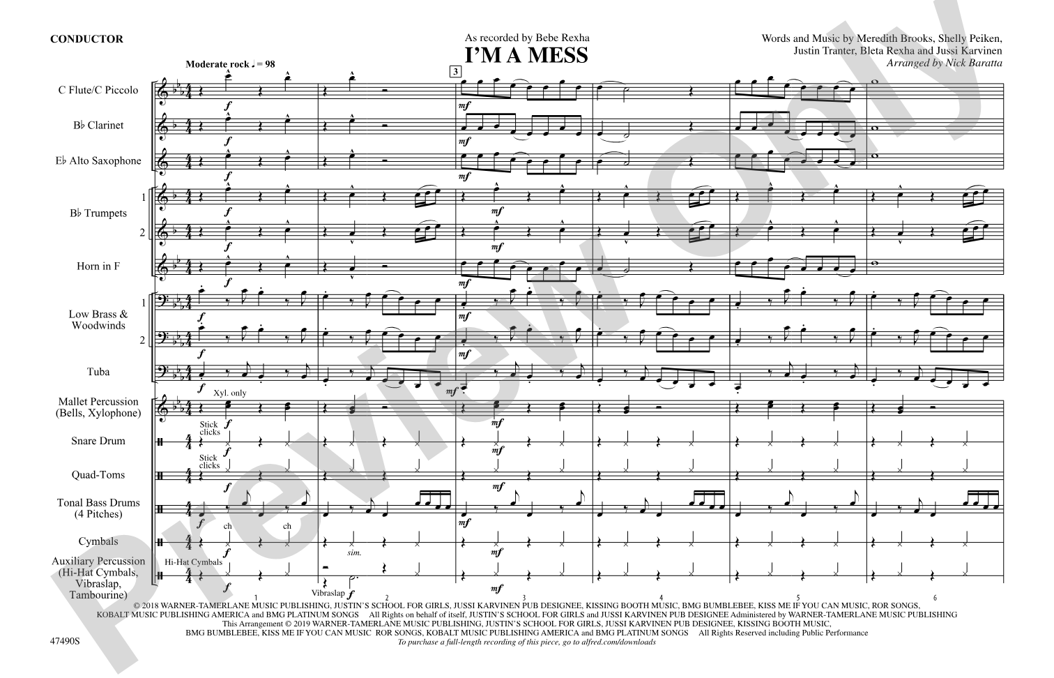 I'm a Mess: Marching Band Conductor Score & Parts