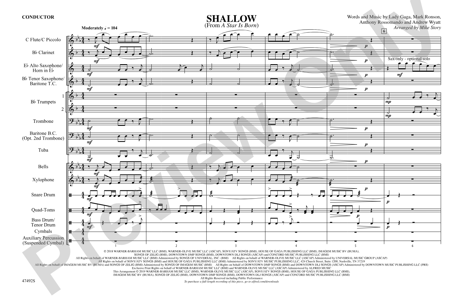 Shallow: Marching Band Conductor Score & Parts