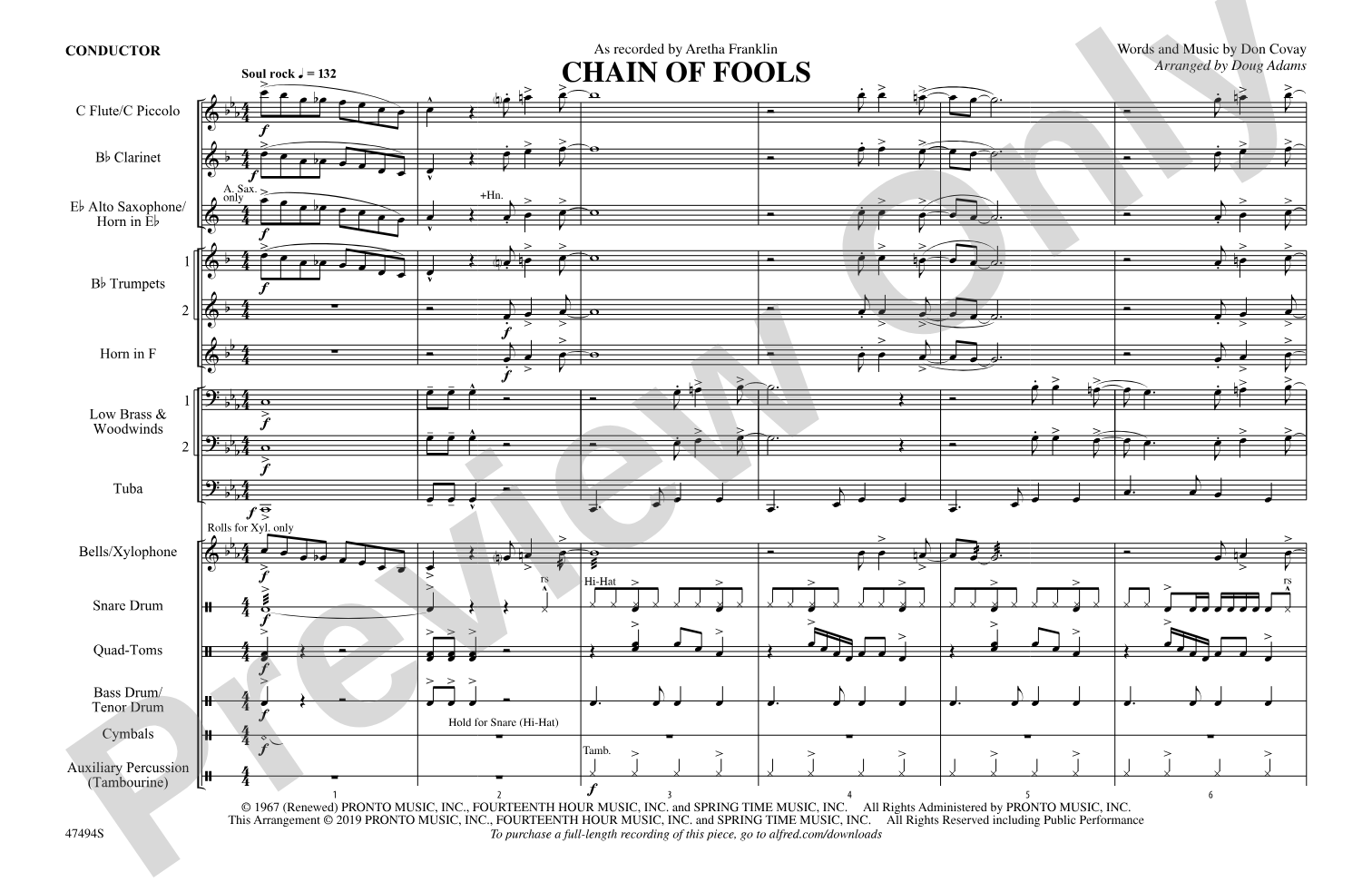 Chain of Fools: Marching Band Conductor Score & Parts
