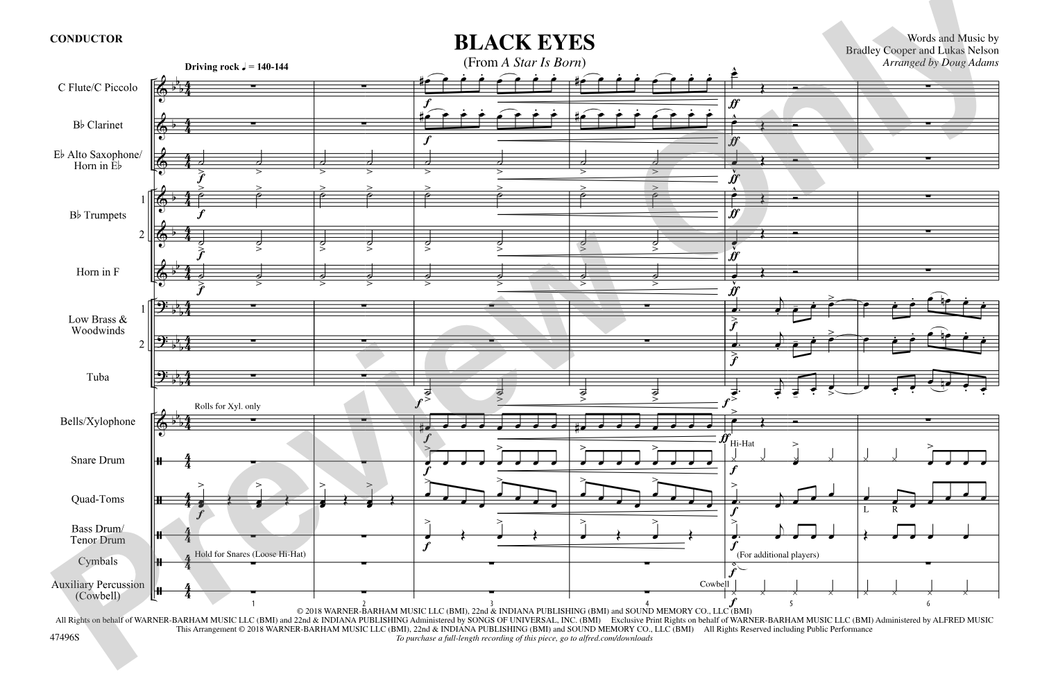 Black Eyes: Marching Band Conductor Score & Parts