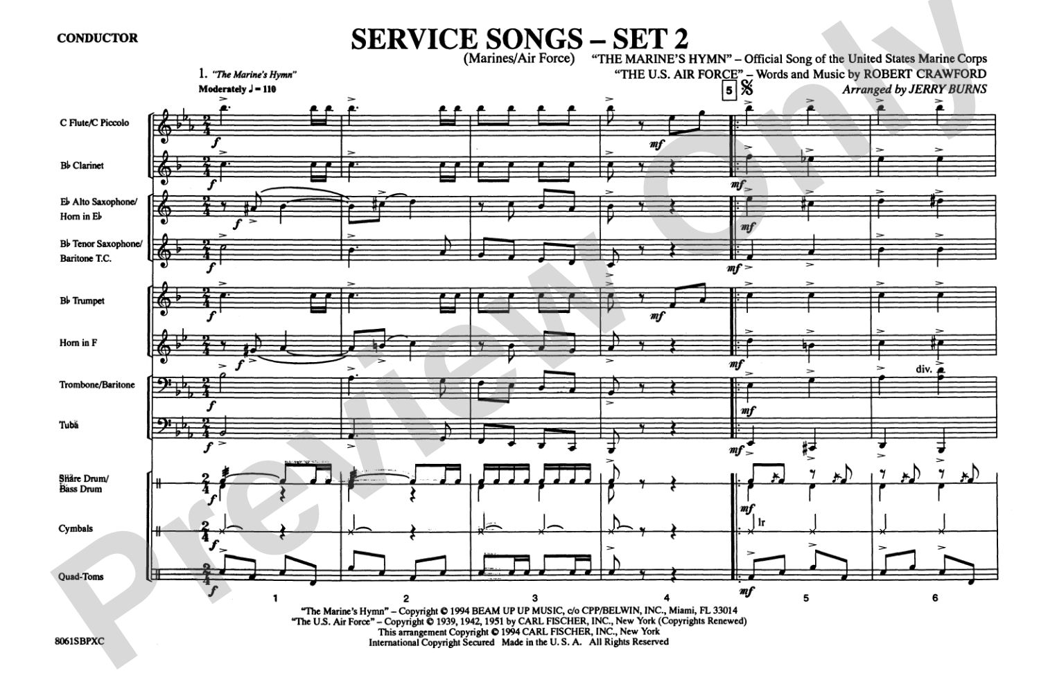 Service Songs - Set 2 (Marines/Air Force): Marching Band Conductor Score & Parts