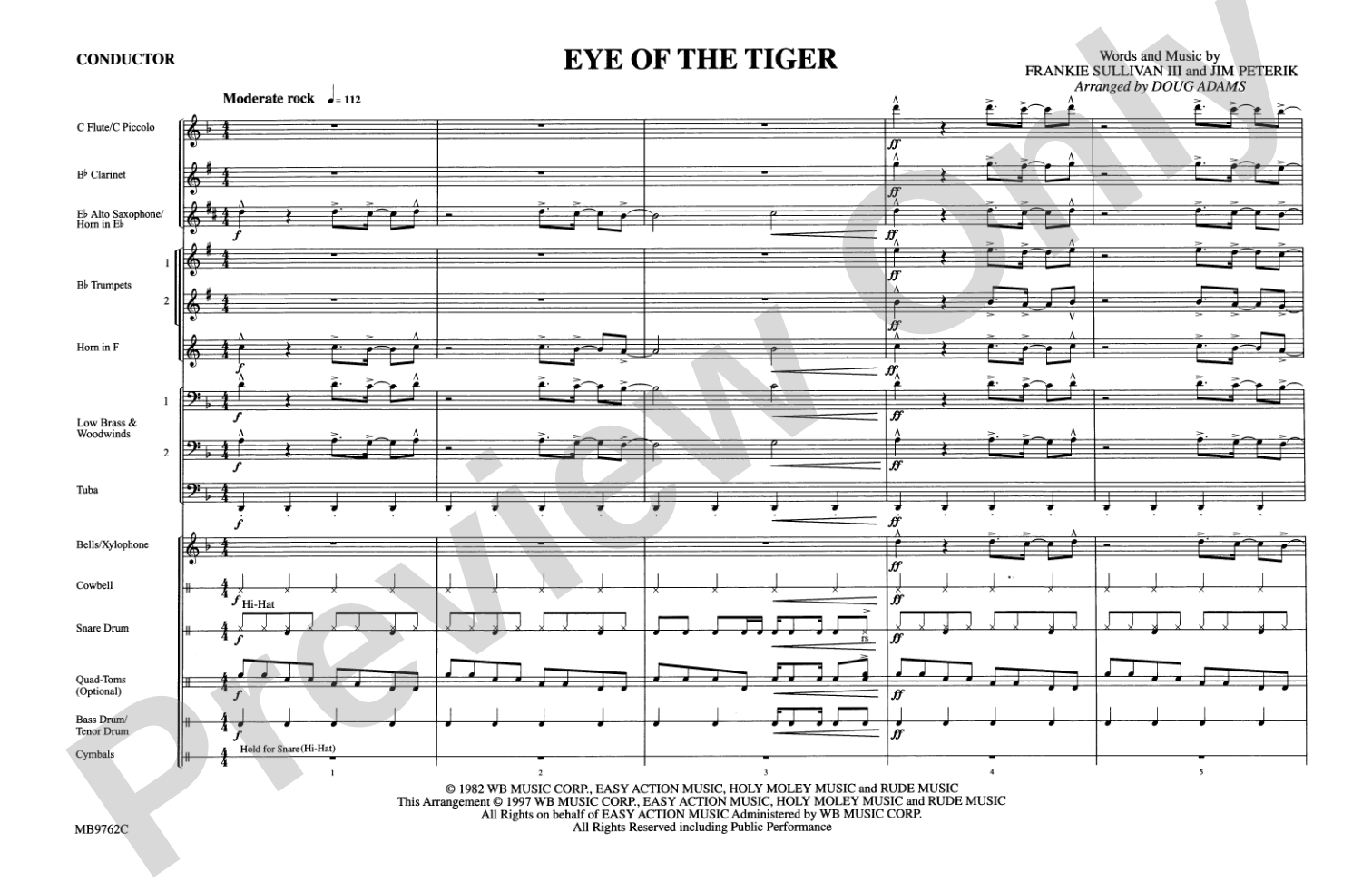 Eye of the Tiger: Marching Band Conductor Score & Parts