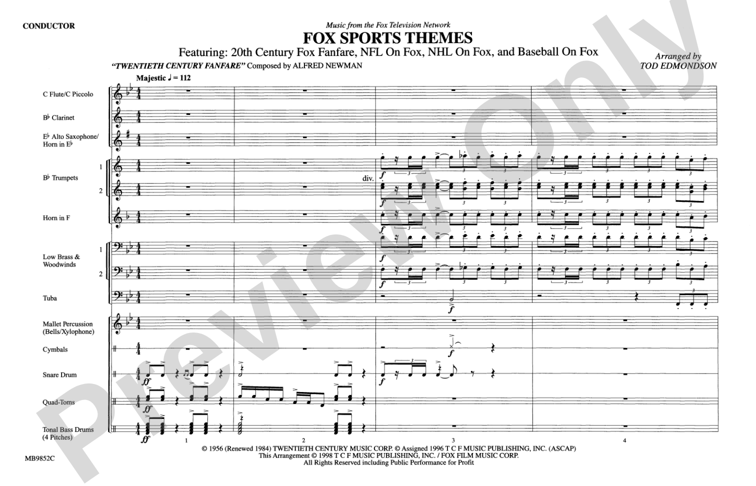 Fox Sports Themes: Marching Band Conductor Score & Parts