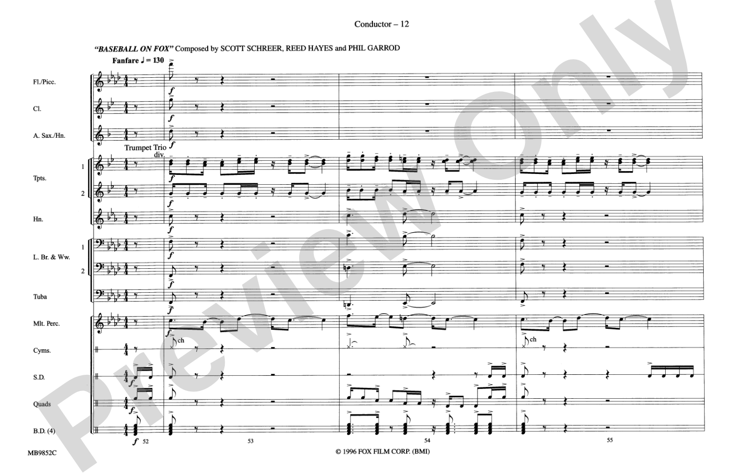 Fox Sports Themes: Marching Band Conductor Score & Parts