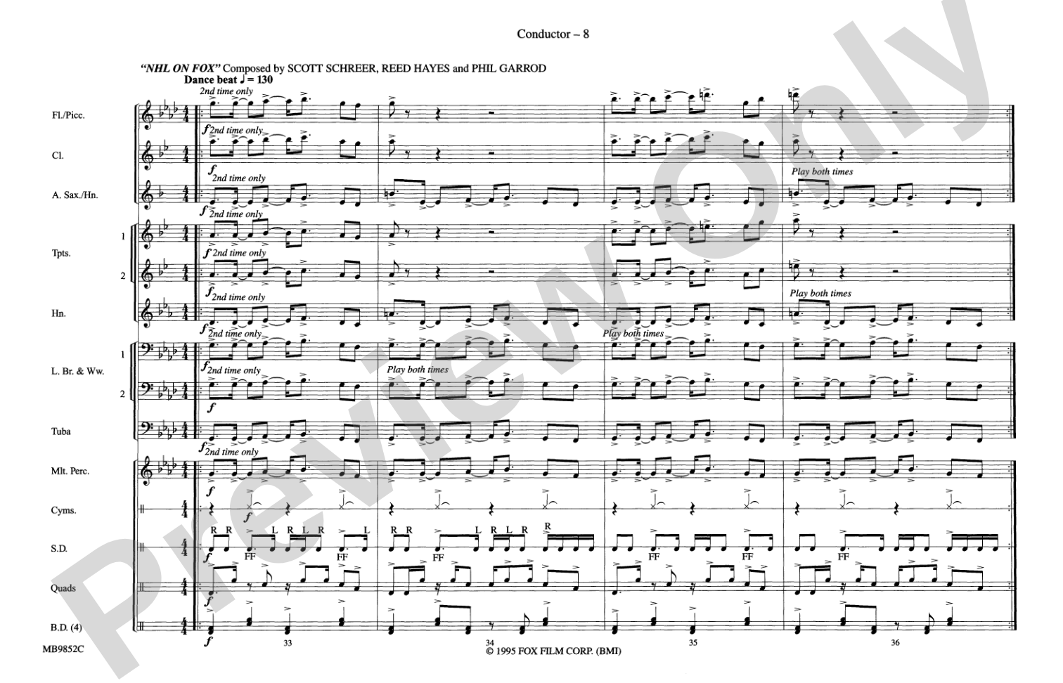Fox Sports Themes: Marching Band Conductor Score & Parts