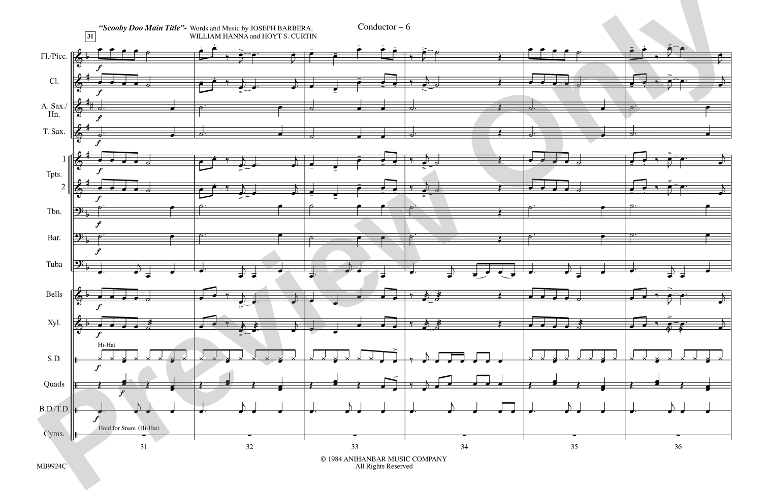 Cartoon Show, Part 2: Marching Band Conductor Score & Parts