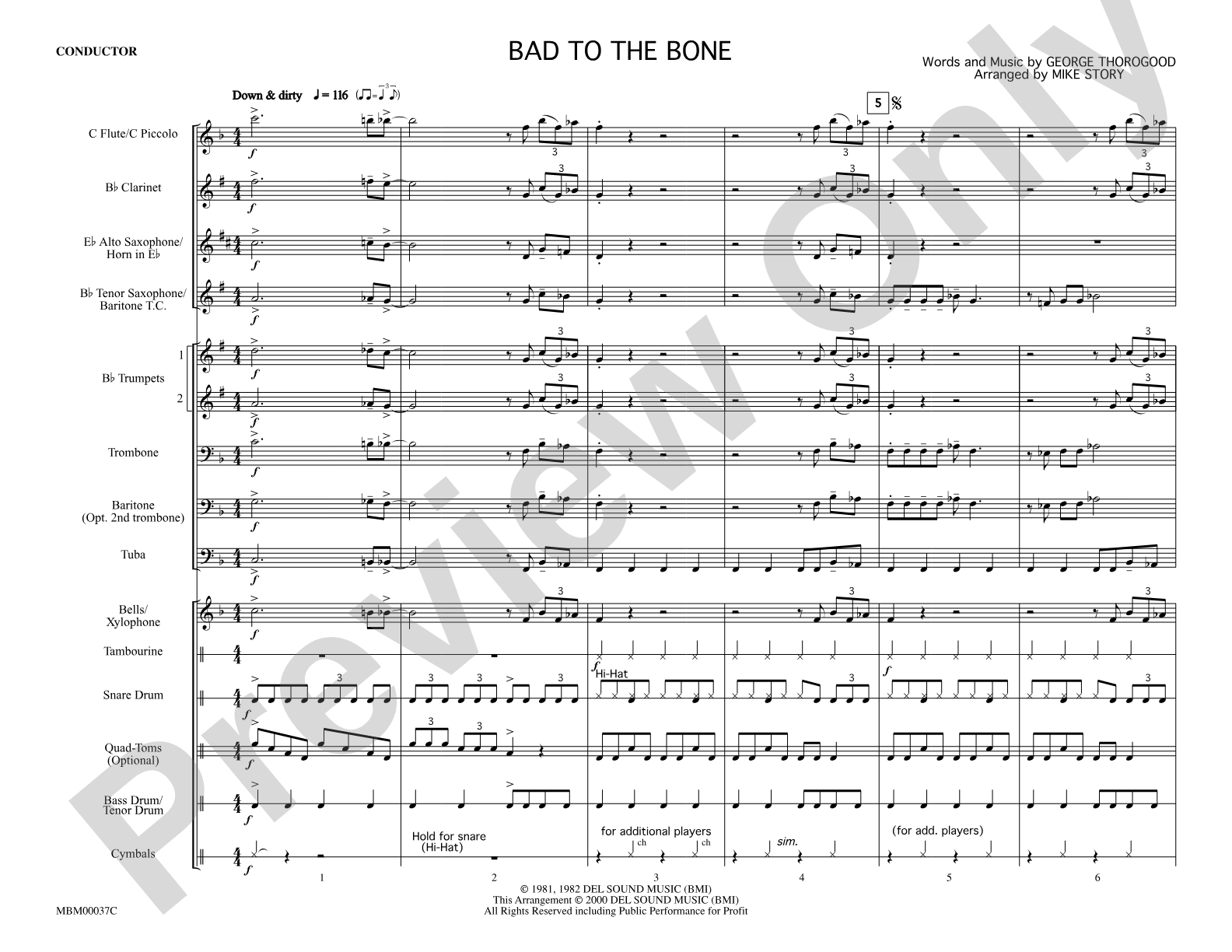 Bad to the Bone: Marching Band Conductor Score & Parts