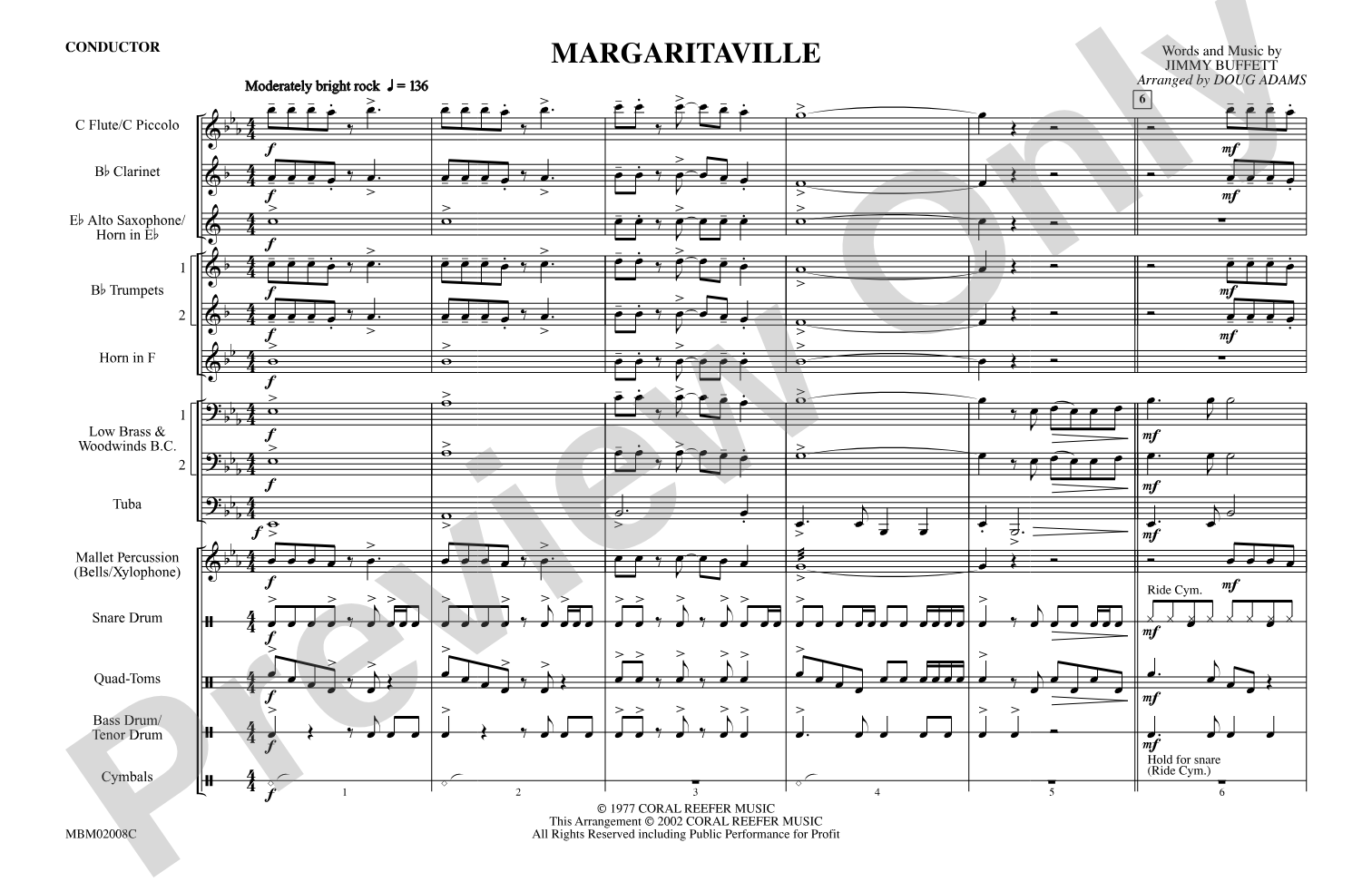Margaritaville: Marching Band Conductor Score & Parts