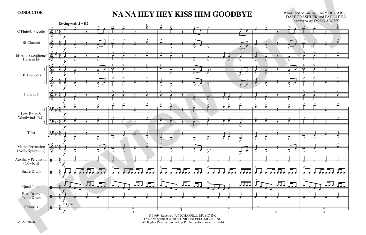 Na Na Hey Hey Kiss Him Goodbye: Marching Band Conductor Score & Parts